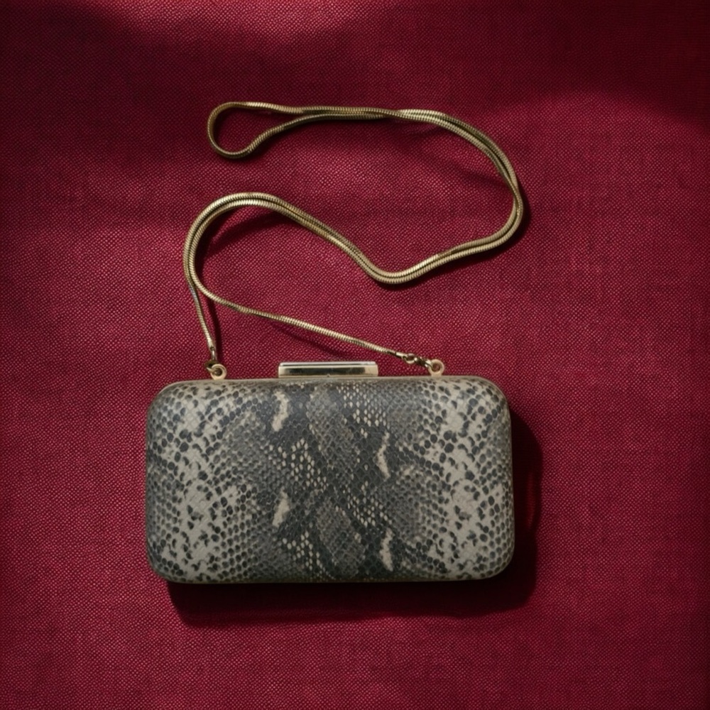 HENRI BENDEL Life Of The Party Purse Clutch Crossbody with Chain Snake Skin